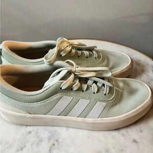 Mint Green Adidas Sneakers with White Stripes